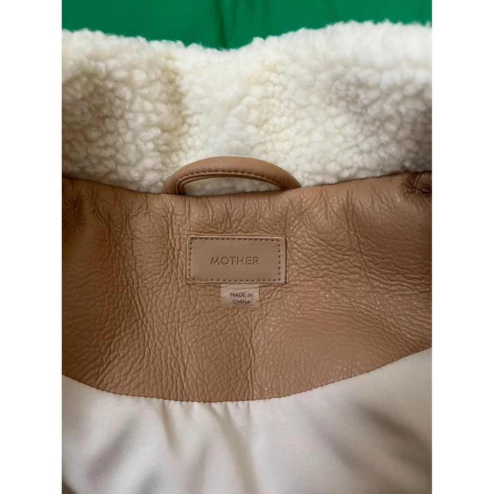 MOTHER The Ol West Puffer Vest Bright Green Tan Sherpa Collar XL - Picture 4 of 7